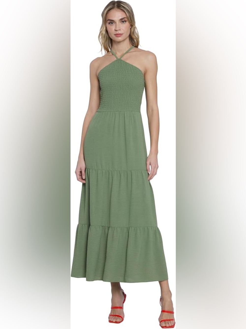 NEW Donna Morgan Women’s Green Tiered Halter with Pockets Dress size 0